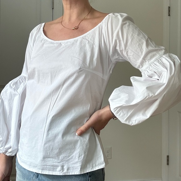 Jane & Delancey Cotton Poplin Off Shoulder Puff Sleeve Blouse - Picture 6 of 8